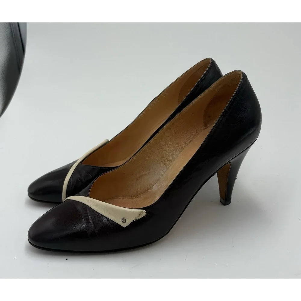 Gucci‎ Women's Vintage Leather Pump Heels Brown White Size 35 US 5